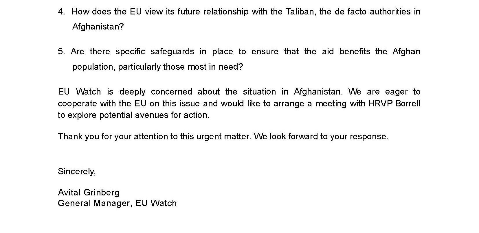 Letter to High Representative Josep Borrell on the situation in Afganistan EU Watch Page 2